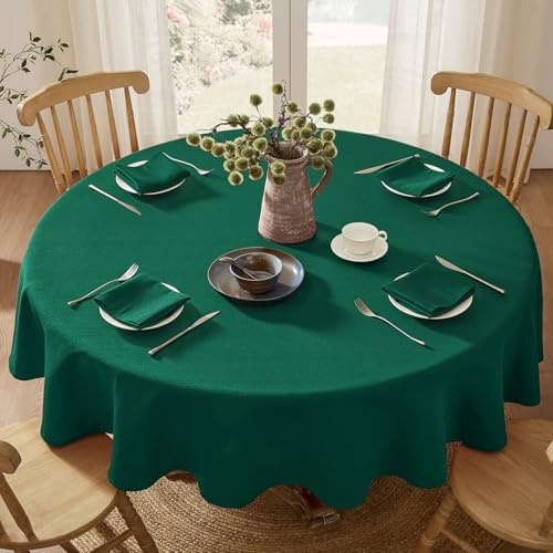 Softalker Weinachten Tischdecke rund 180 Grün abwaschbar Leinen Struktur Wasserabweisend Abwischbar Fleckschutz Tischtuch Tablecloth Deko für Outdoor Draußen Party Geburtstag Silvester Garten