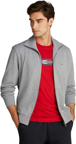Tommy Hilfiger Herren Sweatshirt mit Reißverschluss Essential Terry mit Stehkragen, Grau (Medium Grey Heather), XL