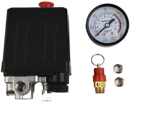 Sileduove Pressure Switch Compressor, 175psi 4 Port Air Compressor Pressure Switch Distribution Regulator + Safety Valve