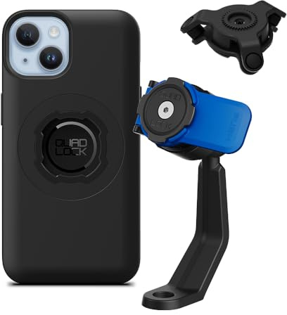QUAD LOCK Spiegelarm Handyhalterung für Motorrad mit Vibrationsdämpfer und MAG Hülle für iPhone 14