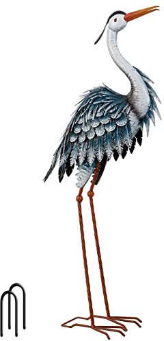 TERESA'S COLLECTIONS Gartendekoration, Blaureiher-Skulpturen und Statuen, 62,2 cm, Küstenreiher aus Metall, für den Außenbereich, lebendiger Vogel, Metall, Hofkunst, Kraniche, Terrasse, Teich, Pool