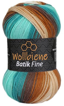 Wollbiene Batik Fine 100 Gramm Wolle mit Farbverlauf mehrfarbig Multicolor Strickwolle Häkelwolle (1520 braun mint weiß)