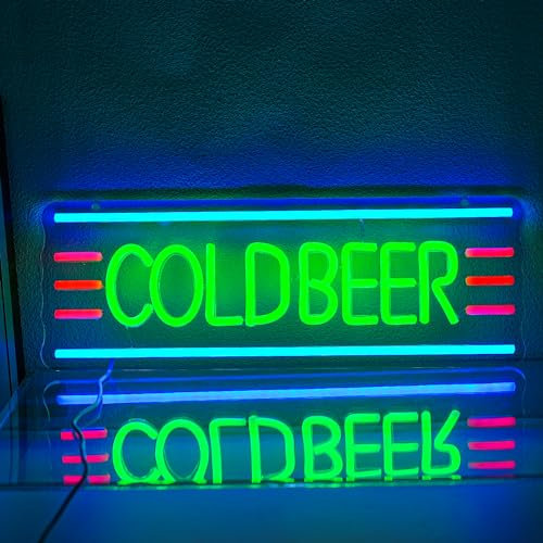 LMSIGNLY Kaltes Bier Neon-Schild Dimmbares Neon-Bier-Licht-Schild für Männerhöhle LED-Bier-Neon-Schilder für Bier-Bar-Pub-Schlafzimmer Heim-Bar-Shop-Club-Bistro-Wanddekoration