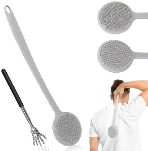 Rückenkratzer, 2025 Neuer Ganzkörper-Kratzer mit 2 Kratzoberflächen, Rückenmassagegerät & Kopfhautmassagegerät & Kopfhautpeeling, tiefer Rückenkratzer für Männer/Frauen, langer Griff, Rückenkratzer