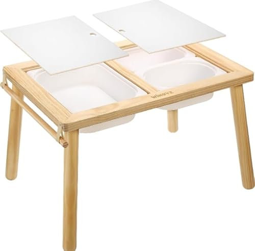 Caossuixin Multifunctional Sensory Table, Kid's Desk with 3 Storage Bins, Children's Tables for Art, Drawing, Studying and Playing, Play Sand and Water Table, Wooden Activity Table for Indoor Outdoor