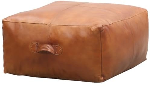 Marrakesch Vintage Sitzkissen Hocker inklusive Füllung und aus echtem Leder | Pouf Sitzhocker Fjord Gross 60cm in Cognac Braun | Fußhocker Sitzsack als Skandinavische Schlafzimmer Wohnzimmer Deko