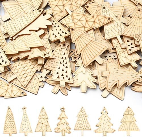 UR URLIFEHALL 100 sagome in legno per albero di Natale, grezzo, vuote, con foro, per pittura, artigianato, casa, parete, finestra, decorazioni per feste