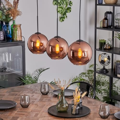 HOFSTEIN Hängeleuchte Koyoto, 3-flammige Hängelampe aus Metall/Glas in Schwarz/Kupfer, moderne Pendelleuchte im Retro/Vintage-Design, Schirme Ø 20 cm, E27, Esszimmer, Wohnzimmer, Küche