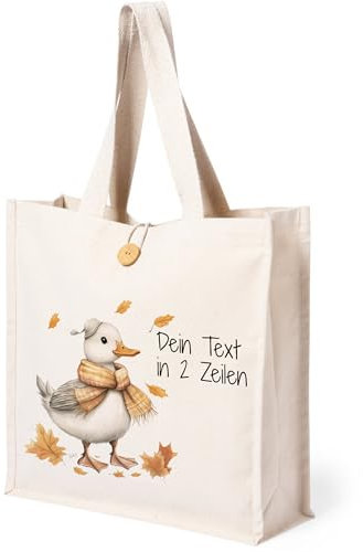 GRAZDesign Baumwolltasche Ente personalisiert mit Namen Einkaufstasche nachhaltige Tragetasche mit Tiermotiven, umweltfreundliche Stofftasche