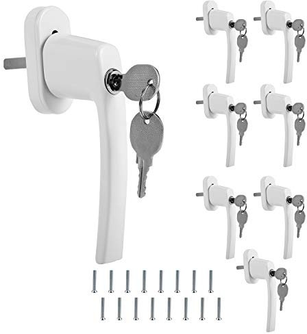 Hebitod Abschließbare Fenstergriff Aluminium 8 Stück Fenstergriffe Kindersicherung Fenstersicherung mit Schloss mit 16 Gleichen Schlüsselpaaren(Weiß)