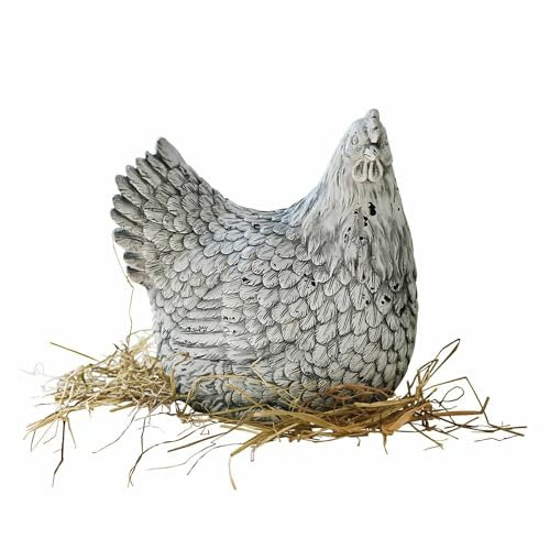 Loberon Deko-Huhn Delmonico, von Hand bemalt, charmanter Osterschmuck, Osterfest, Ostern, Osterdeko, Tierfigur, Dekoration, Polyresin, grau
