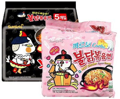 Samyang Buldak Hot Huhn Geschmack Ramen, 2 Packungen – würziges Huhn, nukleares, würziges Huhn, Carbo würziges Huhn-Geschmack (Buldak 1 Packung und Carbo Buldak 1 Packung)