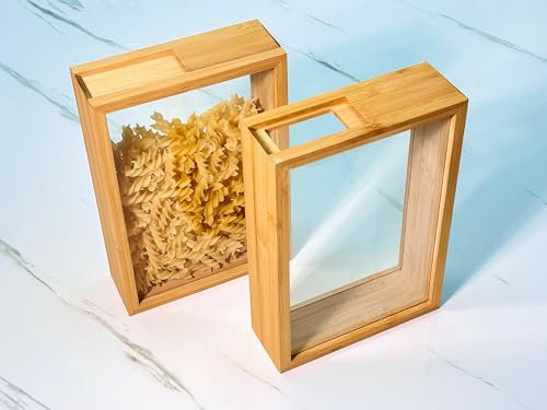 Bambus Lebensmittelspender - Küchen Organizer für Nudeln, Müsli, Trockenfrüchte | Nachhaltig, Echtglas