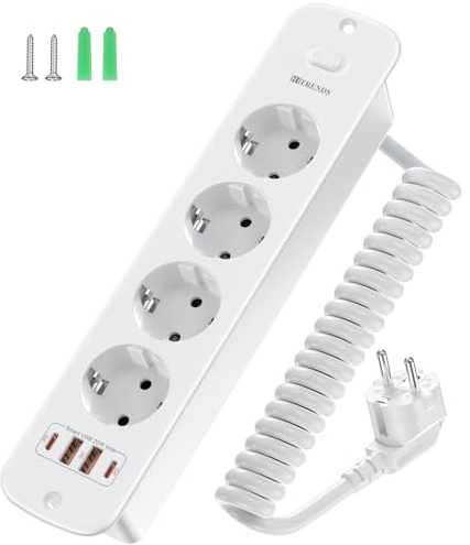 Tischplatte mit versenkbarer Steckdose, ausgestattet mit 2 USB-Ports und 2 USB-C-Anschlüssen, Einbausteckdose mit Kabel, Steckdosenleiste mit Schalter für Tischplatte/Haus – 4, Weiß