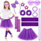 ViEinkaufen 80s Fancy Dress for Girls,Kids 90s Fancy Dress Set Kids Tutu Neon Leg Warmers Fishnet Gloves Sunglasses Earrings Necklace Headband Scrunchies Neon Party Accessories