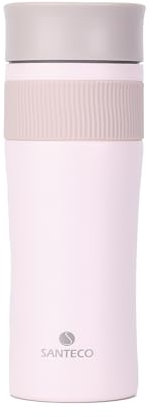 SANTECO Taza térmica para coche con interruptor de una prensa, taza de café para llevar, acero inoxidable, 510 ml, sin BPA, taza térmica apta para lavavajillas, para viajes, uso de oficina, color rosa
