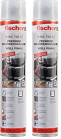 fischer Premium Brunnenschaum Well Foam PUBS 750, wasserfester Pistolenschaum, Montageschaum zum Verfüllen & Dämmen, Bauschaum für Schaumpistolen, 750 ml (Packung mit 2)