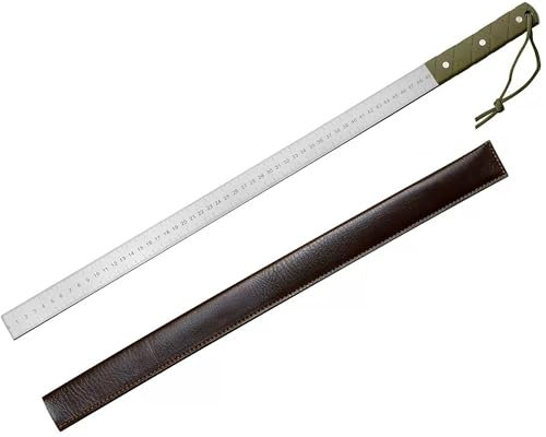 Präzisions-Stahllineal, 63 cm Länge, 5 mm Dicke, Beidseitige Teilung Zoll & Cm,Militärgrün mit Lederetui, 722g