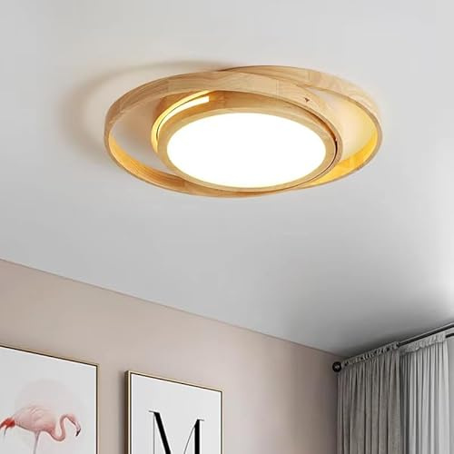 HTsilphelene LED Deckenleuchte Holze, 52cm Runde Dimmbare Deckenlampe Holz für Schlafzimmer Wohnzimmer Flur Küche Büro (52cm)