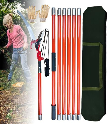 Pruning Saw with Telescopic Pole, Manual Tree Lopper and Branch Cutter, Includes Carrying Bag for Pruning Palms and Shrubs