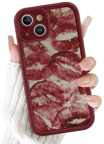 Xylota Handyhülle für iPhone 14 6,1 Hülle, Aesthetic Lippenabdruck Muster Mädchen Frauen Case, Weich Silikon Dünn TPU Bumper Stoßfeste Kratzfest Schutzhülle Cover für iPhone 14, Rot