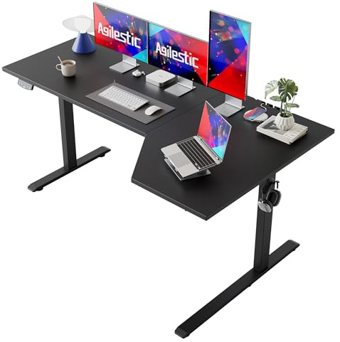 Agilestic Höhenverstellbarer Schreibtisch 160 x 90 cm, Eckschreibtisch | L-förmiger Schreibtisch elektrisch mit 2 Speicherplätzen, Stehschreibtisch, Computertisch für Homeoffice, Schwarz
