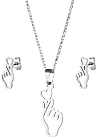 AEIXYA 3 Stück K Pop Herz Hohl Ohrringe Und Halskette S925 Silber Edelstahl Anhänger Kette Kpop Merch Für Fächer Merch (21Cm).