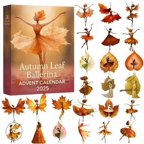 Adventskalender 2025, 24 Tage 2D Acryl zum Aufhängen mit Countdowns, Leaf Ballet Dancer Kalender für Xmas Trees Windows Wall Door Decors