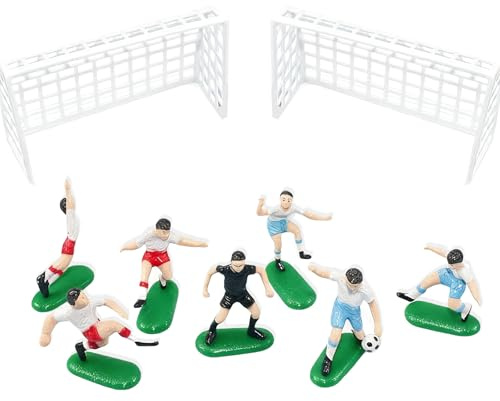 10PCS Football Cake Decorations, Football Cake Toppers Set (2 Goals 1 Referee 6 Players 1 Football) Non-Edible PVC for Boys Men Birthday Football Theme Party Cupcake Dessert Decor