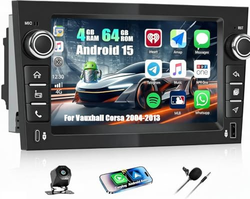 CAMECHO 4+64G Android 15 Car Stereo Radio for Opel Vauxhall Corsa 2004-2013 with Wireless CarPlay Android Auto 7 Inch IPS Touchscreen Bluetooth FM RDS GPS WiFi Type-C Backup Camera