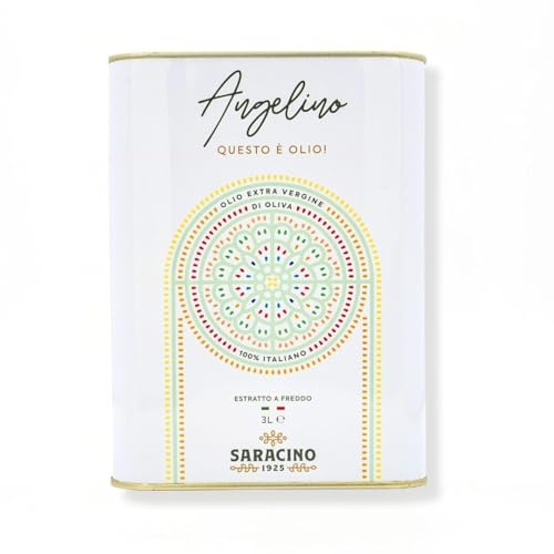 SARACINO 1925 Olio Extravergine di Oliva Italiano 100% – Lattina 3L – Estratto a Freddo – Bassa Acidità <0,4% – Blend Cellina di Nardò, Ogliarola Salentina e Leccino – Olio EVO di Qualità Superiore