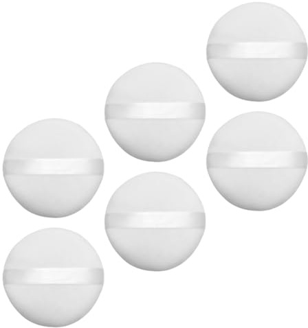 SKISUNO Houppette Ronde en Peluche Blanche 6pcs, Douce et Souple en Coton et Éponge, Outil de Maquillage Pratique pour Poudre et Blush Visage