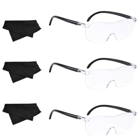 GETRICH Lupenbrille 500% 1000% 1600%, 3 Stück Vergrößerungsbrille Schwarz | Anti-Blaulicht, Brillenlupe mit 3 Pcs Brillenputztücher, Lupenbrille für Brillenträger, Fernarbeit, Nähen, Lesen, Reparaturen