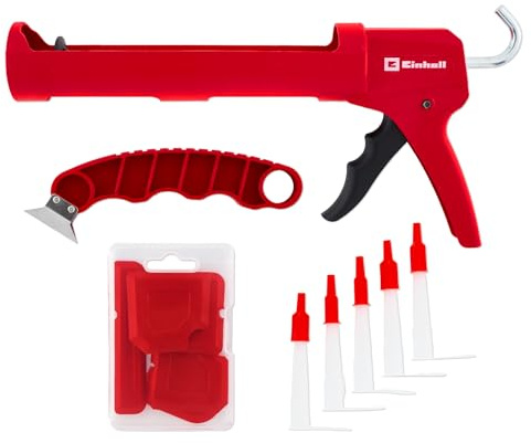 Einhell 12-tlg. Kartuschenpressen-Set Basic | Kartuschenpresse | Fugenmesser aus Edelstahl | 5 Fugenglätter mit 20 Fugenwinkeln | 5 Kartuschenschraubkappen