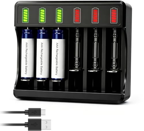 AA AAA Battery Charger, SGZIOO USB 6 Slot NiMH Battery Charger with LCD Display Smart, Overcharge Protection, Independent Slot only for 1.2V AA, AAA, Ni-MH Batteries