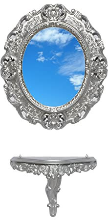 Ideacasa Konsole + Spiegel oval Silber Barock Stil Vintage - Spiegel 45 x 39 cm