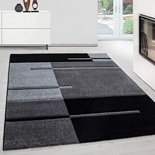 Teppium Moderner Kurzflor Teppich Wohnzimmer 200x300 (200 x 290 cm) Grau - Konturenschnitt Teppich Waschbar, Kariertes, Pflegeleicht, Weich - Ideal für Schlafzimmer, Esszimer und als Küchenteppich