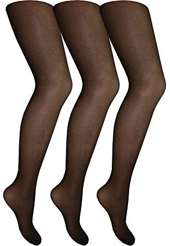 Cindy Women's Ladder Resist Tights with Panel Gusset (3 Pair Pack) (X-Large (48-54 Hip), Barely Black)