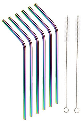 Pailles en acier inoxydable, couleurs à l’effet iridescent, compatible avec verre droit de 90 cl, pailles extra longues, réutilisables et respectueuses de l’environnement 30oz Bending