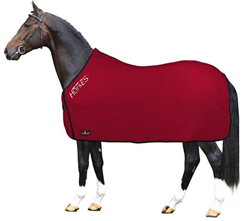 Horses, Fleece Pferdedecke, Basismodell, weich und bequem, ideal für Transport und Feierabend, Größe XS-120cm bis XXL-162cm, in verschiedenen Farben erhältlich (Rot- 155 cm)