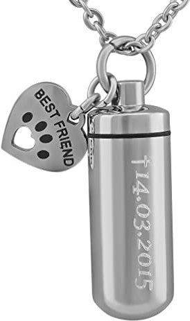 Hanessa Personalisierte Kette mit Gravur Edelstahl 50 cm mit Anhänger Memorial Urne mit Herz in silber - Personalisierte Geschenke für Tierbesitzer Damen Herren - Halskette Kettenanhänger Hund