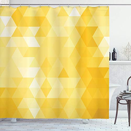 ABAKUHAUS Gelb Duschvorhang, Geometric Triangle, Stoffliches Gewebe Badezimmerdekorationsset mit Haken, 175 x 200 cm, Gelb