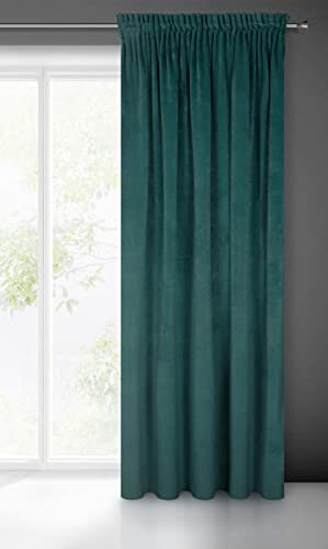 Eurofirany Villa Vorhang Samt Velvet Weich Kräuselband-1 Stk. Edel Gardine Dick 290 g/m2 Elegant Glatt Einfarbig Flauschig Modern Klassisch Wohnzimmer Schlafzimmer Lounge, Dunkeltürkis, 140x270cm