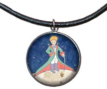 Edelstahl Anhänger, 30mm, Lederband, handgefertigt, Illustration Der kleine Prinz 3