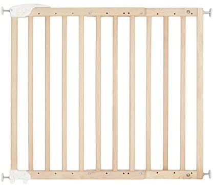 Badabulle Puerta para bebés Deco Pop, extensible de madera, de 63 a 106 cm de ancho, puertas y escaleras para bebés a presión o con rosca, natural