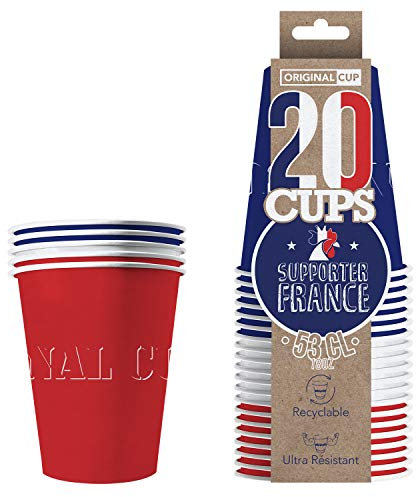 Pack de x20 Gobelets France | Gobelets Américains 53cl Bleus Blancs Rouges en Carton | Beer Pong Qualité Premium | Verres Recyclables Ultra Résistants | Apéro | House Party | OriginalCup®
