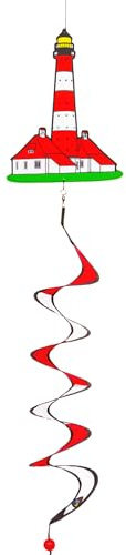 HQ Windspiel Lighthouse Leuchtturm Twist Windspirale Hängedeko Windspinner | Farbenfroh dreht schon bei leichtem Wind wetterfest UV-beständig langlebig für Garten Terrasse & Balkon L110xB37xT18cm+Wirbel