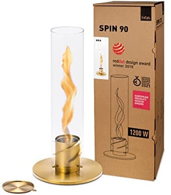 höfats - Spin 90 Gold - Tischkamin für Indoor und Outdoor - Tischfeuer, Windlicht, Gartenfackel und Bioethanolkamin aus Edelstahl