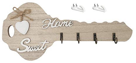 Porte-clés mural en bois pour décoration murale en forme de clé avec 4 crochets pour la maison