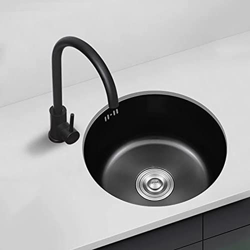 XBSXP Fregadero de Cocina Redondo de Acero Inoxidable bajo encimera de un Solo tazón Negro con Rejilla y colador, 400x400 mm